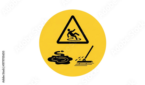 A yellow warning sign icon with a slippery floor caution symbol