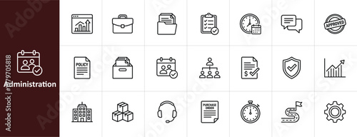 Administration and Corporate Management Line Icon Set - Minimalist Business Operations Vector Illustrations