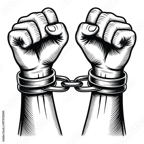 Two Fists Chained Together, Symbolizing Struggle and Oppression