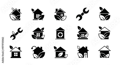 Eco-Friendly Home and Repair Icons Set.