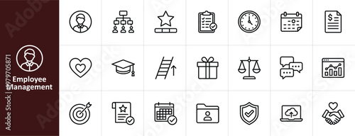 Employee Management and Human Resources Line Icon Set - Minimalist HR and Workforce Vector Illustrations