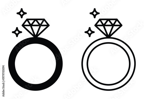 Two Diamond Ring Solid Black and Outline Styles