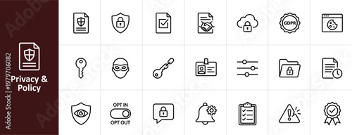 Privacy and Policy Line Icon Set - Minimalist Data Protection and GDPR Vector Illustrations
