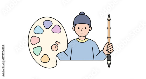 Cartoon artist with paintbrush palette.
