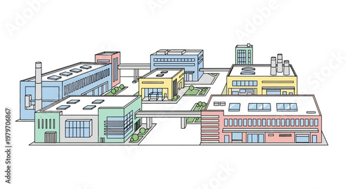 Industrial complex with multiple buildings.