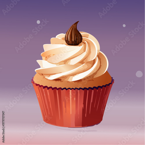 A delicious cupcake with chocolate topping.
