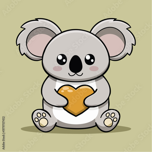 Cute cartoon koala holding heart shaped cookie.
