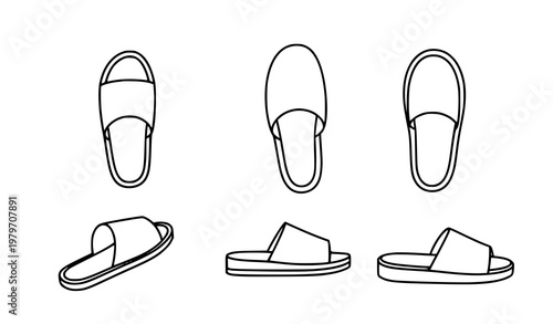 House slippers outline vector set indoor footwear icon illustration isolated on white