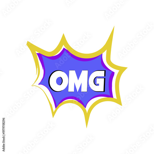 Comic book style OMG speech bubble with yellow and purple outline explosion pop art