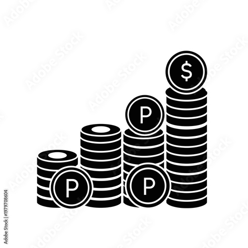 Growing Stack of Coins with Dollar and Penny Symbols - Business Growth Concept
