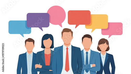 Group of diverse professionals collaborating with speech bubbles Vector