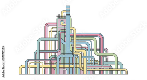 Multicolored Industrial Pipeline System Network.