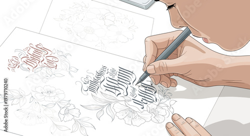 Person drawing with pencil on paper.