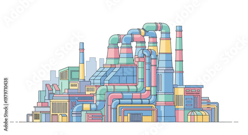 Industrial colorful pipe factory infrastructure.