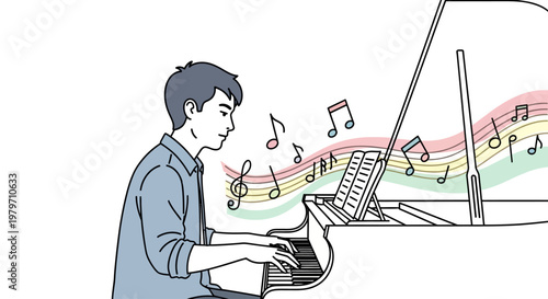 Man playing electronic keyboard with music.