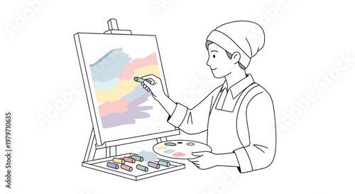 Woman painting on an easel indoors.