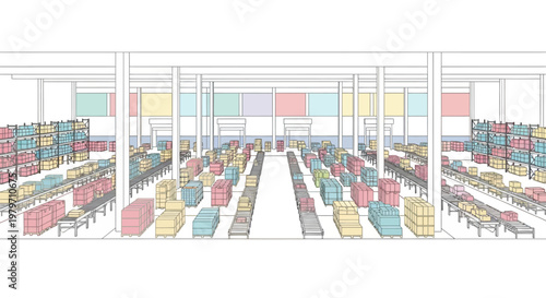 Interior of a large warehouse storage.