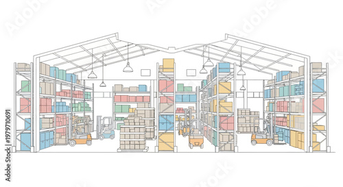 Interior of a large warehouse facility.