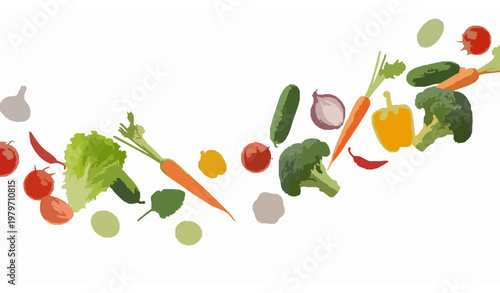 Flying fresh ripe vegetables – dynamic healthy food composition on white background