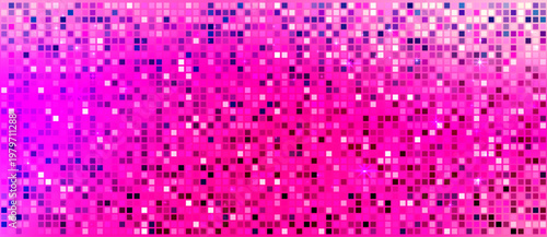 Mirrored mosaic pattern with bright neon reflections. Sequin pink disco texture for party, dance and club design.