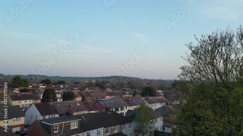 Urban Drone Flight Above Streets of British City and Town of England Great Britain. Drone Mounted Wide Angle Camera Footage Was Captured During Cold Day of 8th April, 2026. 