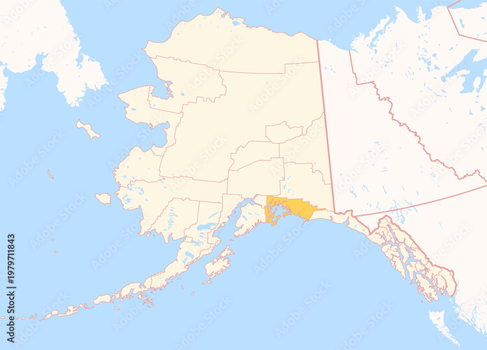 Fototapeta premium Map of the County Chugach (Alaska, US) showing the Federal State with the highlighted County