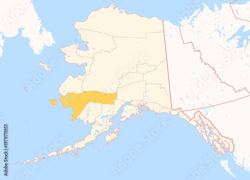 Canvas Print Map of the County Bethel (Alaska, US) showing the Federal State with the highlig