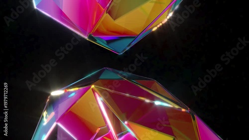 Red crystals gemstone rocks mineral on black bg rotate endless 4k