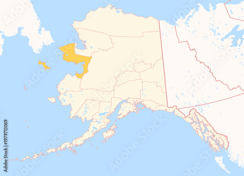 Obraz na plátně Map of the County Nome (Alaska, US) showing the Federal State with the highlight