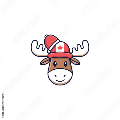 Cartoon Moose Wearing Red Toque.