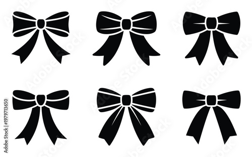 Collection of six black bow on a white background