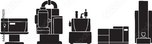 Mass Spectrometer Machine Icons Set - Laboratory Analytical Equipment Vector Silhouettes
