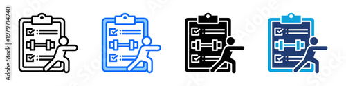Workout Plan Icon Set Multi Style Vector Illustration