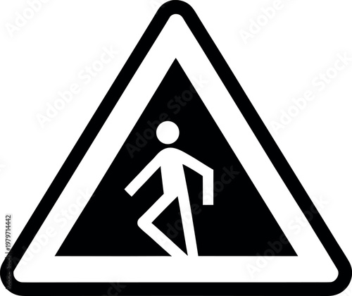 Pedestrian walking caution triangular warning icon