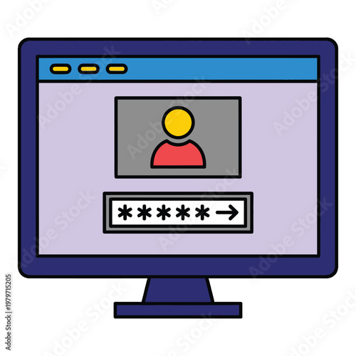 Computer monitor with user profile and password login screen interface icon