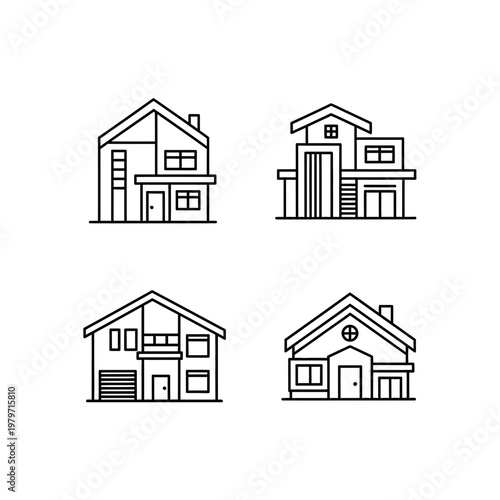 Set of four minimalist line art house icons.