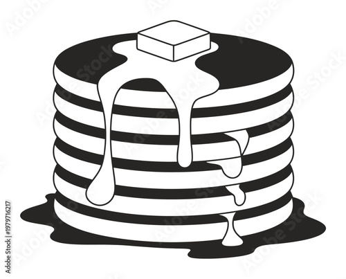 Stack of Pancakes with Butter and Syrup Drips Black and White