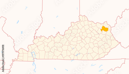 Foto Map of the County Carter (Kentucky, US) showing the Federal State with the highl