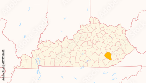 Map of the County Clay (Kentucky, US) showing the Federal State with the highlighted County