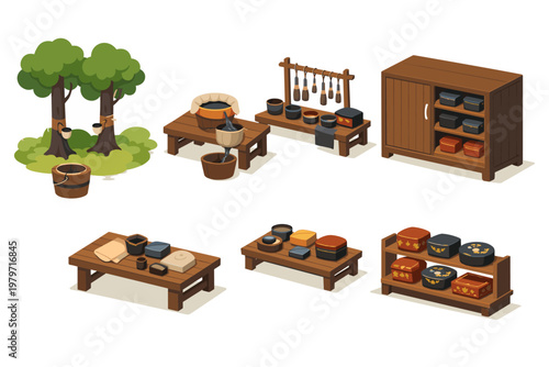 Traditional lacquerware production process and storage display