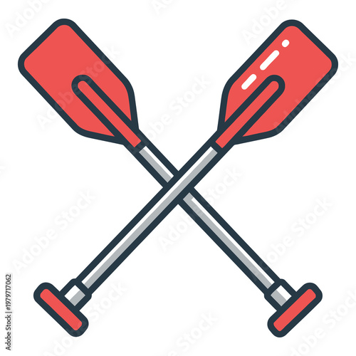 Red oars crossed over each other for rowing a boat icon