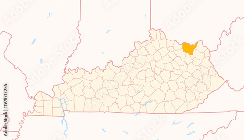 Tableau sur toile Map of the County Lewis (Kentucky, US) showing the Federal State with the highli