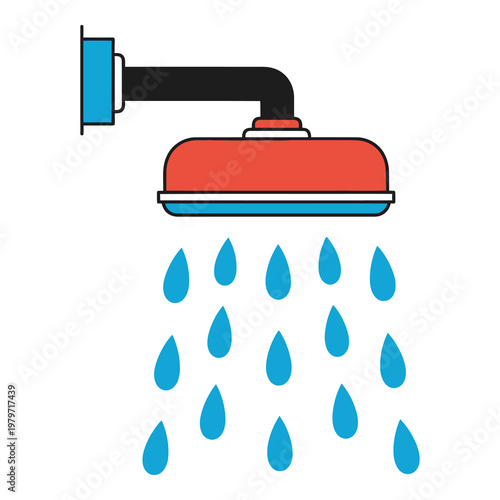 Shower head with water droplets coming out isolated on white background icon