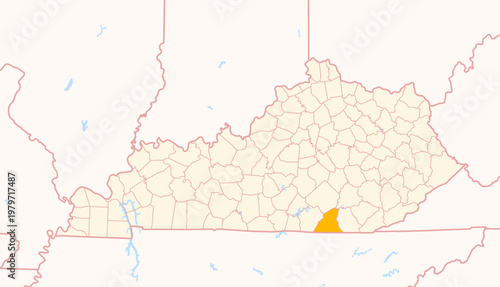 Photos Map of the County McCreary (Kentucky, US) showing the Federal State with the hig