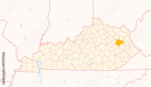 Photos Map of the County Morgan (Kentucky, US) showing the Federal State with the highl