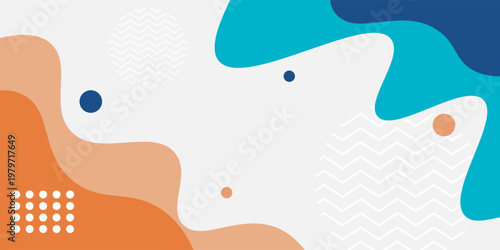 Blue and orange geometric business banner design. Creative banner design with wave shapes and lines for template. Simple design on white horizontal banner.