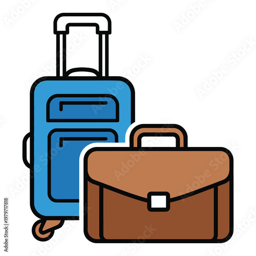 Travel luggage and briefcase for business trips and vacations  travel essentials icon