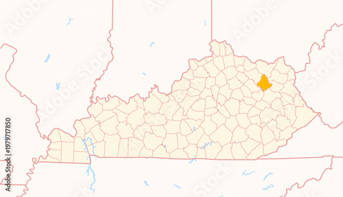 Map of the County Rowan (Kentucky, US) showing the Federal State with the highlighted County