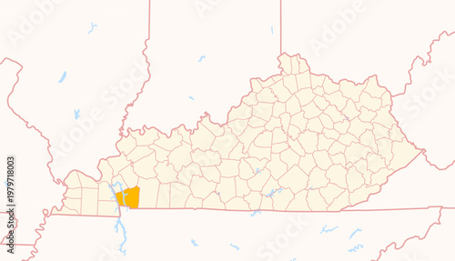 Foto Map of the County Trigg (Kentucky, US) showing the Federal State with the highli