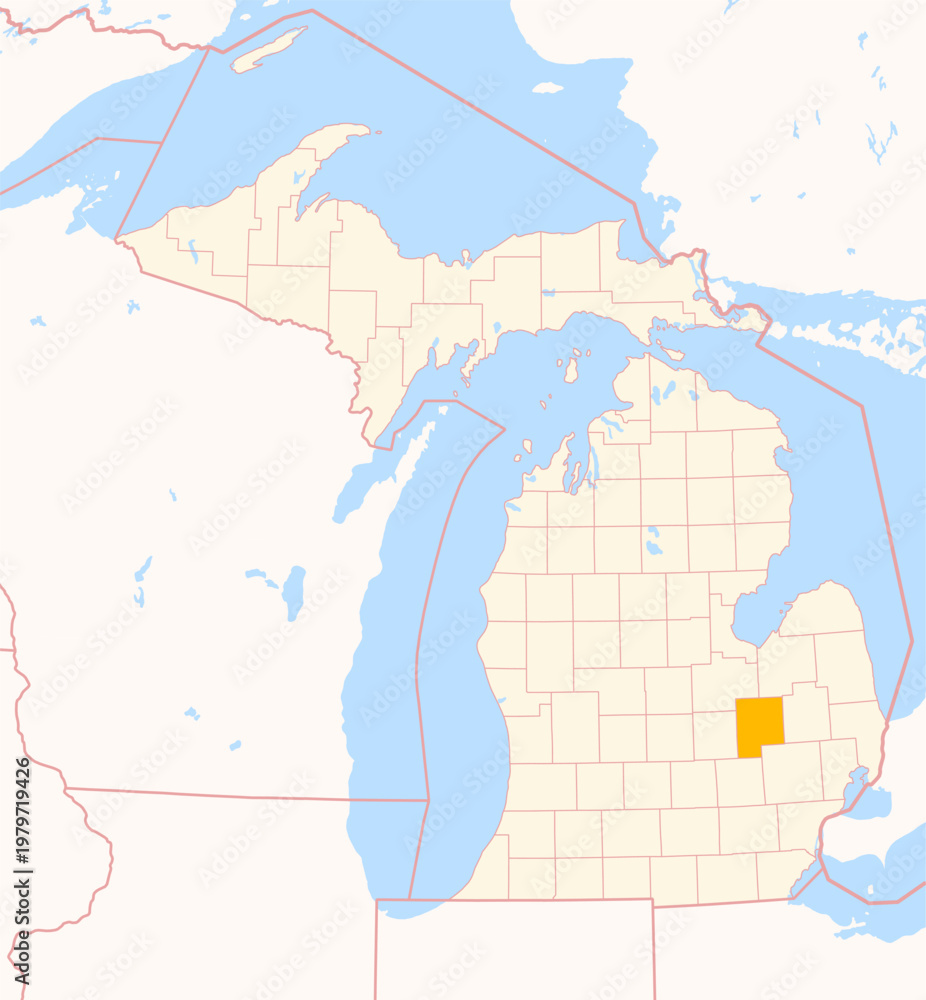 Fototapeta premium Map of the County Genesee (Michigan, US) showing the Federal State with the highlighted County